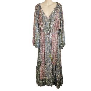 Boemo Revolve Boho Floral Maxi Dress 2X Cottage Tiered Ruffle Surplice Peasant